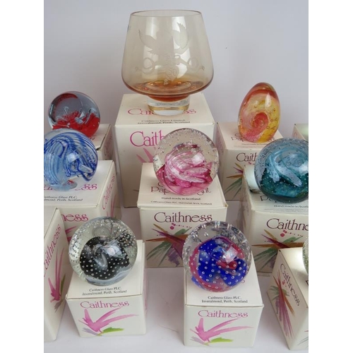 137 - A collection of 14 Caithness paperweights, all boxed with certificates, and a Caithness glass 50th g... 