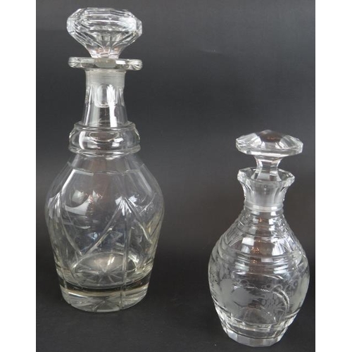 145 - Two 19th century cut glass decanters, a 20th century decanter, three cut glass cruet bottles and a h... 