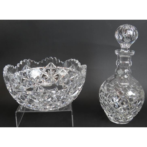 145 - Two 19th century cut glass decanters, a 20th century decanter, three cut glass cruet bottles and a h... 