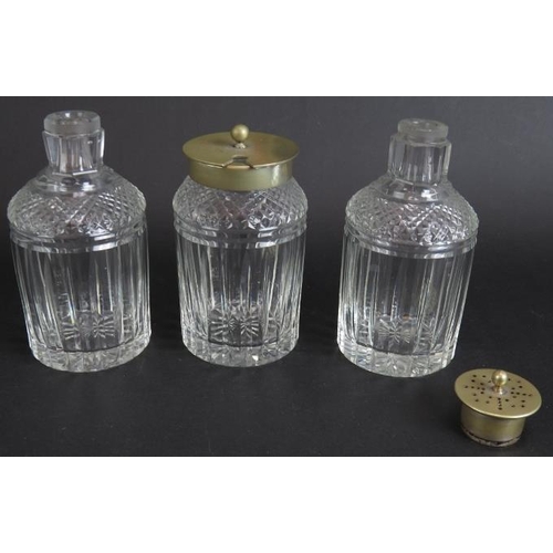 145 - Two 19th century cut glass decanters, a 20th century decanter, three cut glass cruet bottles and a h... 