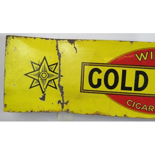 15 - A vintage Will's Gold Flake Cigarettes vitreous enamel sign, 152cm x 38cm.
Condition report: Kink at... 