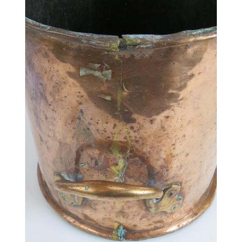 152 - An antique copper coal scuttle with rivetted handles and a large brass water jug. 50cm tall. (2).
Co... 