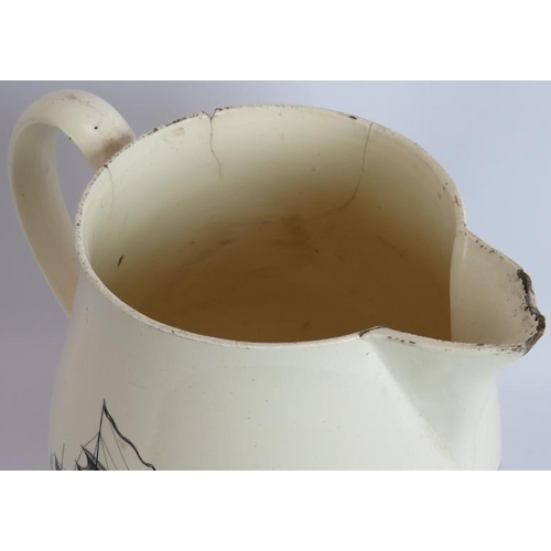 154 - A large 19th century Staffordshire creamware pitcher, transfer printed with 'The Honest Fellow' and ... 