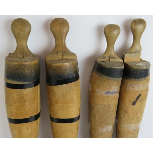 155 - Two pairs of vintage beech wood riding boot trees, one male and one female. One tree bears a label f... 