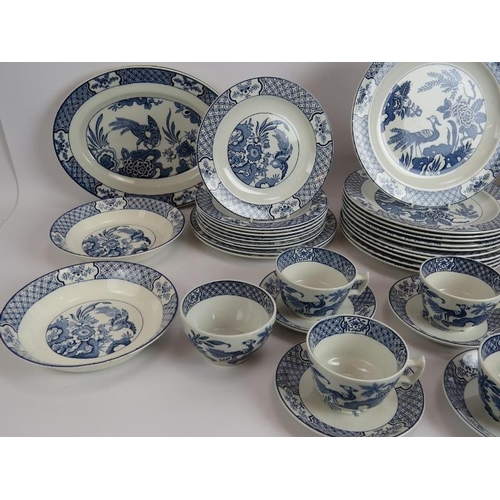 156 - 45 pieces of Wood & Sons 'Yuan' pattern pottery including 6 cups and saucers, 2 platters, 21 plates ... 