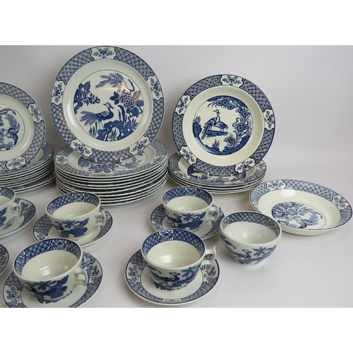 156 - 45 pieces of Wood & Sons 'Yuan' pattern pottery including 6 cups and saucers, 2 platters, 21 plates ... 