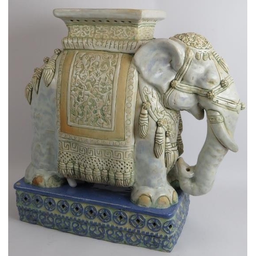 159 - A large Chinese pottery elephant plant stand with glazed decoration. Seal mark to corner. Height 54c... 