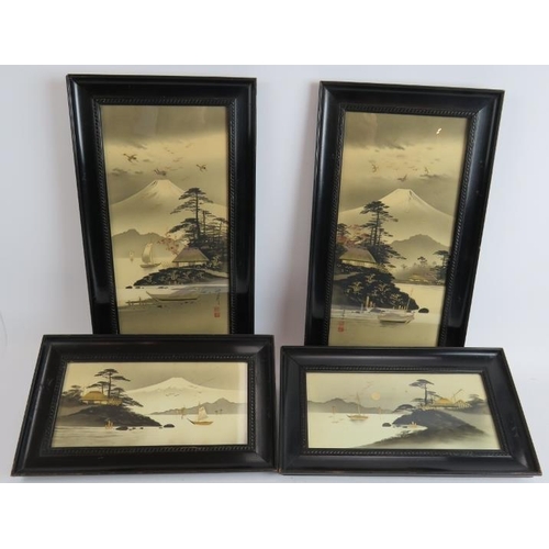 175 - Two pairs of traditional Japanese watercolours with applied gilt finish. Framed and glazed. Largest ... 