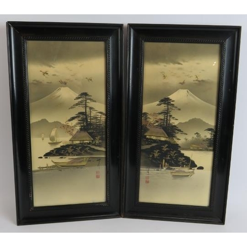 175 - Two pairs of traditional Japanese watercolours with applied gilt finish. Framed and glazed. Largest ... 