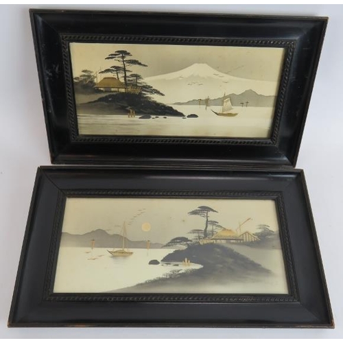 175 - Two pairs of traditional Japanese watercolours with applied gilt finish. Framed and glazed. Largest ... 