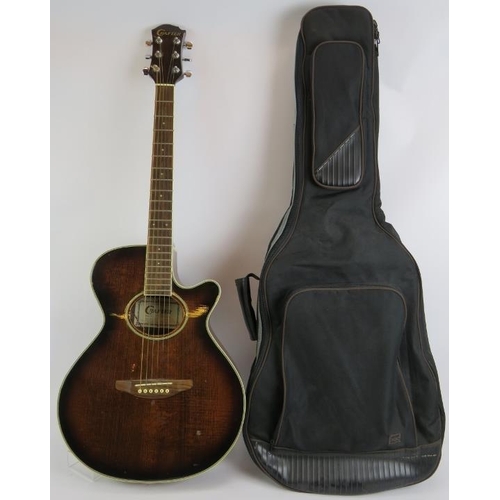 177 - A Crafter EA-55C-EQ electro acoustic guitar with padded Pod case, capo and stand. 4/4.
Condition rep... 