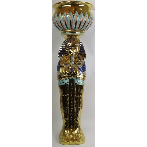 189 - A 1970's Kitsch Tutankhamun jardinière and stand by Bassano of Italy. Heavily gilded and hand decora... 