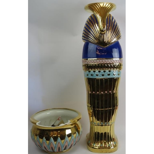 189 - A 1970's Kitsch Tutankhamun jardinière and stand by Bassano of Italy. Heavily gilded and hand decora... 