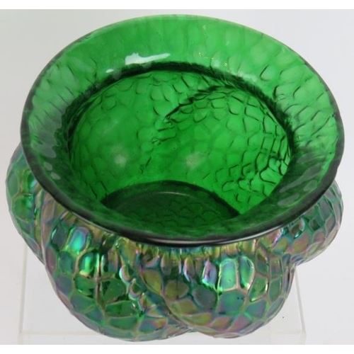 193 - An early 20th century iridescent green glass bowl of squat form in the style of Pallme-Konig. Height... 