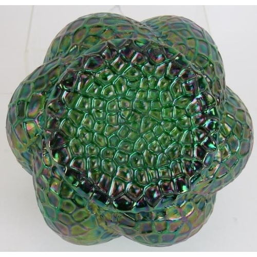 193 - An early 20th century iridescent green glass bowl of squat form in the style of Pallme-Konig. Height... 