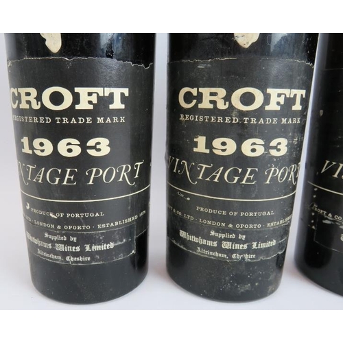 213 - Four bottles of Croft vintage port 1963. (4).
Condition report: Please note the corks have dropped i... 