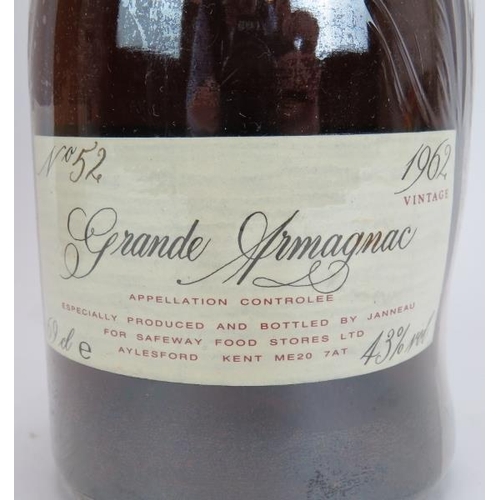 216 - A bottle of Janneau Grande Armagnac Brandy vintage 1962, bottle No 52, bottled 1987 to celebrate Saf... 