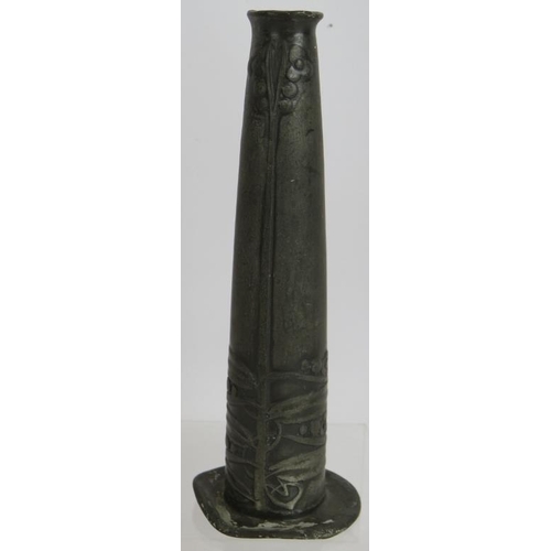 23 - A Tudric pewter spill vase by Archibald Knox for Liberty & Co, design No 0819. Height 15.5cm.
Condit... 