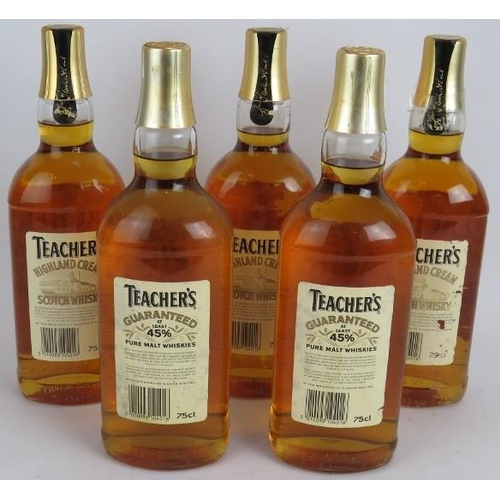 235 - Five bottles of Teacher's Highland Cream Scotch whisky, 1980s bottlings, 75cl, 40% vol. (5).
Conditi... 