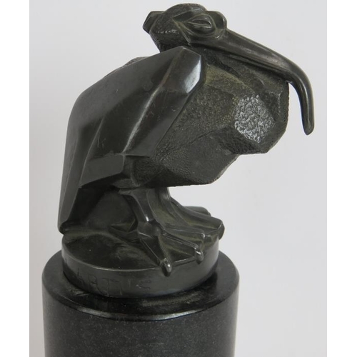 24 - A 1920s Art Deco pelican car mascot signed L. Artus (Max Le Verrier) cast base metal engraved 