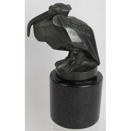 24 - A 1920s Art Deco pelican car mascot signed L. Artus (Max Le Verrier) cast base metal engraved 