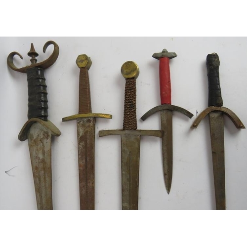 241 - Five re-enactment replica assorted swords and daggers including one with a horn grip. Longest 78cm. ... 