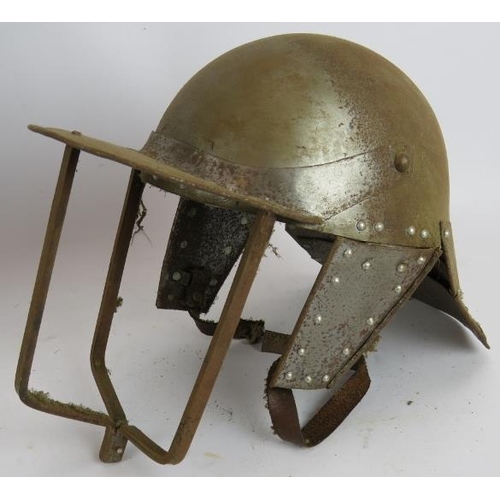 243 - A replica steel English civil war lobster tailed helmet and a similar chain mail backed Viking helme... 