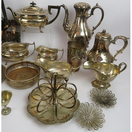 247 - A mixed lot of mainly silver plated wares including a samovar, tea set, sauce boats, place mats, dis... 