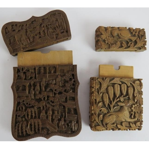 255 - A finely carved antique Chinese wooden card case and a smaller carved card case, probably Indian. 
C... 