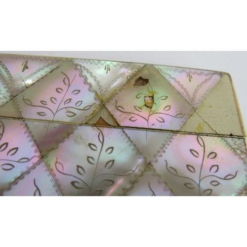 258 - Four hand decorated 19th century mother of pearl card cases each with diamond pattern inlay. (4).
Co... 