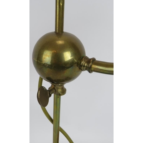 286 - A brass rise and fall desk lamp with swan neck sconce and green glass shade. Max height 67cm.
Condit... 