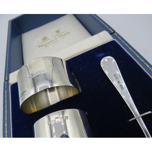 325 - A good quality 3 piece silver christening set, comprising napkin ring, egg cup and spoon. Birmingham... 