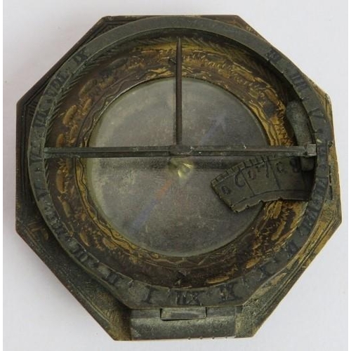 33 - An 18th century gilt brass pocket compass sundial engraved 