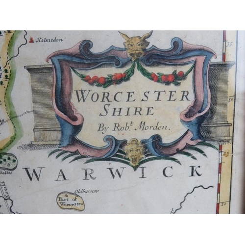 5 - A 17th century hand tinted map of Worcestershire by Robert Morden c1695. Framed and glazed 46cm x 40... 