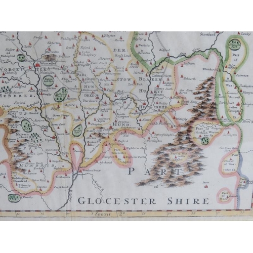 5 - A 17th century hand tinted map of Worcestershire by Robert Morden c1695. Framed and glazed 46cm x 40... 