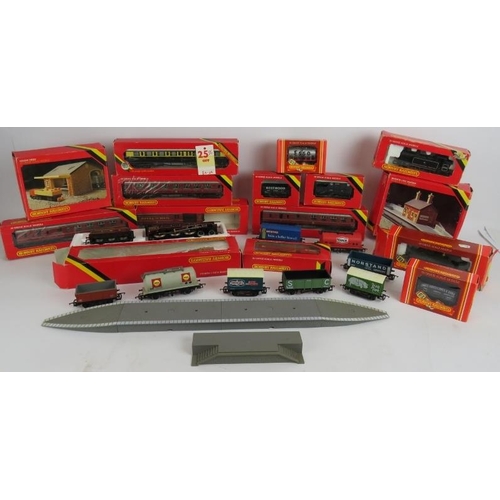 51 - A large quantity of Hornby 00 gauge railway carriages, track, rolling stock, buildings, locomotives ... 