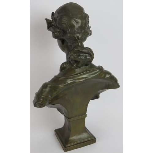 54 - A contemporary Art Nouveau style bronze bust of a young girl in period dress. Height 46cm. Unsigned.... 