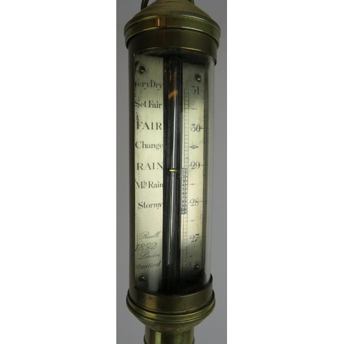 57 - A brass ships barometer with gimball wall mount, signed Rosetti London 1892. Length 92cm.
Condition ... 