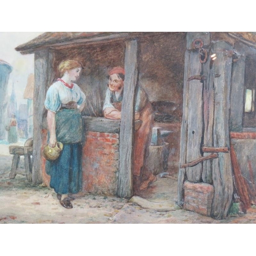 597 - John Dawson Watson (1832-1892) - 'The Village Smithy', watercolour, signed with initials and dated 1... 