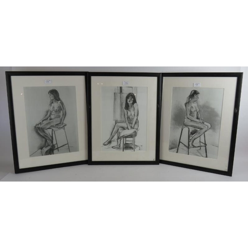 598 - Brian Pratt (20th century) - Three pencil signed prints depicting female nude studies, each 40cm x 2... 