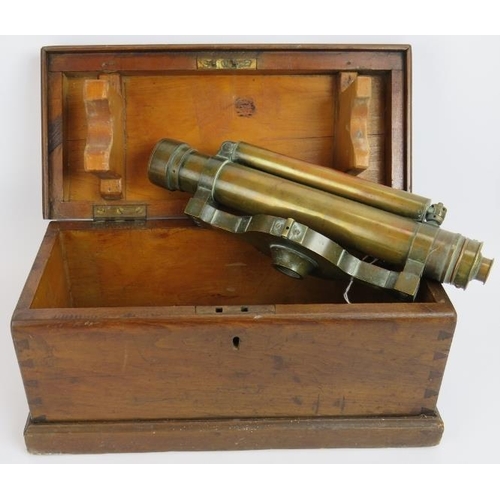 63 - A 19th century brass theodolite in fitted oak case. Engraved 