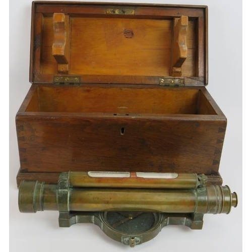 63 - A 19th century brass theodolite in fitted oak case. Engraved 