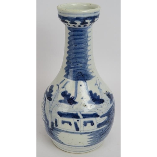 68 - An antique Chinese porcelain blue and white raised bowl with marks to base and a similar bottle vase... 