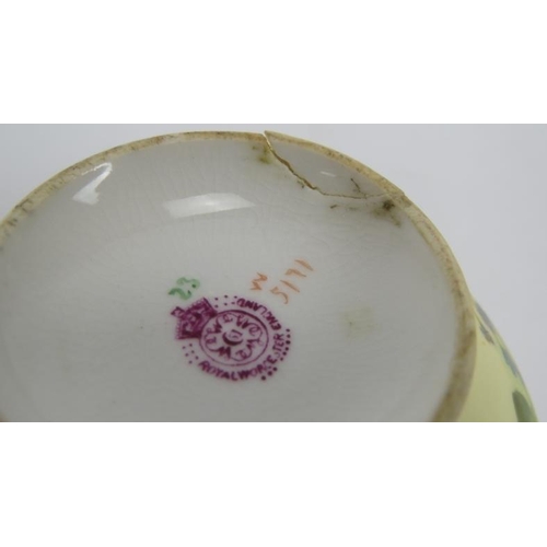 72 - Four pieces of Royal Worcester blush, each hand decorated, and a footed vase decorated with roses an... 