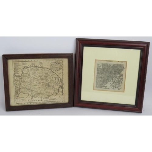 77 - An 18th century map of part of Suffolk by Emanuel Bowen dated 1759 (27cm x 22cm) and an 18th century... 