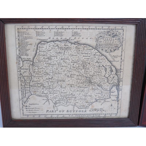 77 - An 18th century map of part of Suffolk by Emanuel Bowen dated 1759 (27cm x 22cm) and an 18th century... 