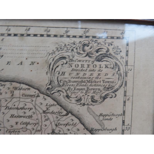 77 - An 18th century map of part of Suffolk by Emanuel Bowen dated 1759 (27cm x 22cm) and an 18th century... 