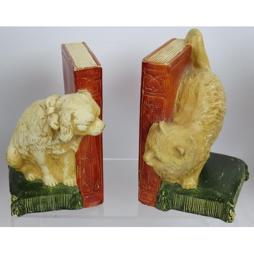 81 - Five antique Bretby pottery cats, a similar dog and a pair of Bretby bookends. Largest 26cm x 12cm. ... 