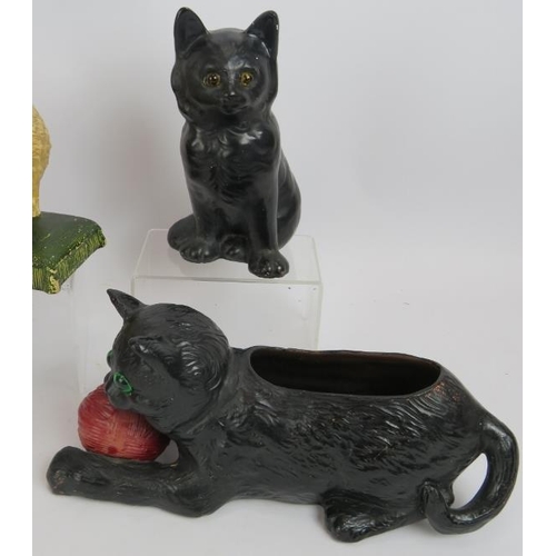 81 - Five antique Bretby pottery cats, a similar dog and a pair of Bretby bookends. Largest 26cm x 12cm. ... 