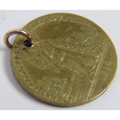 84 - A brass commemorative medallion jeton, 1814 Peace of Paris, designed by William Kettle. Gilt brass o... 